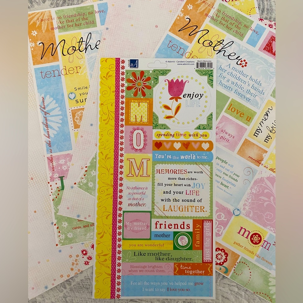 🌸 ADORNIT “MOM’S MEMORIES” STICKERS & SCRAPBOOK PAPER BUNDLE. RETIRED DESIGN!